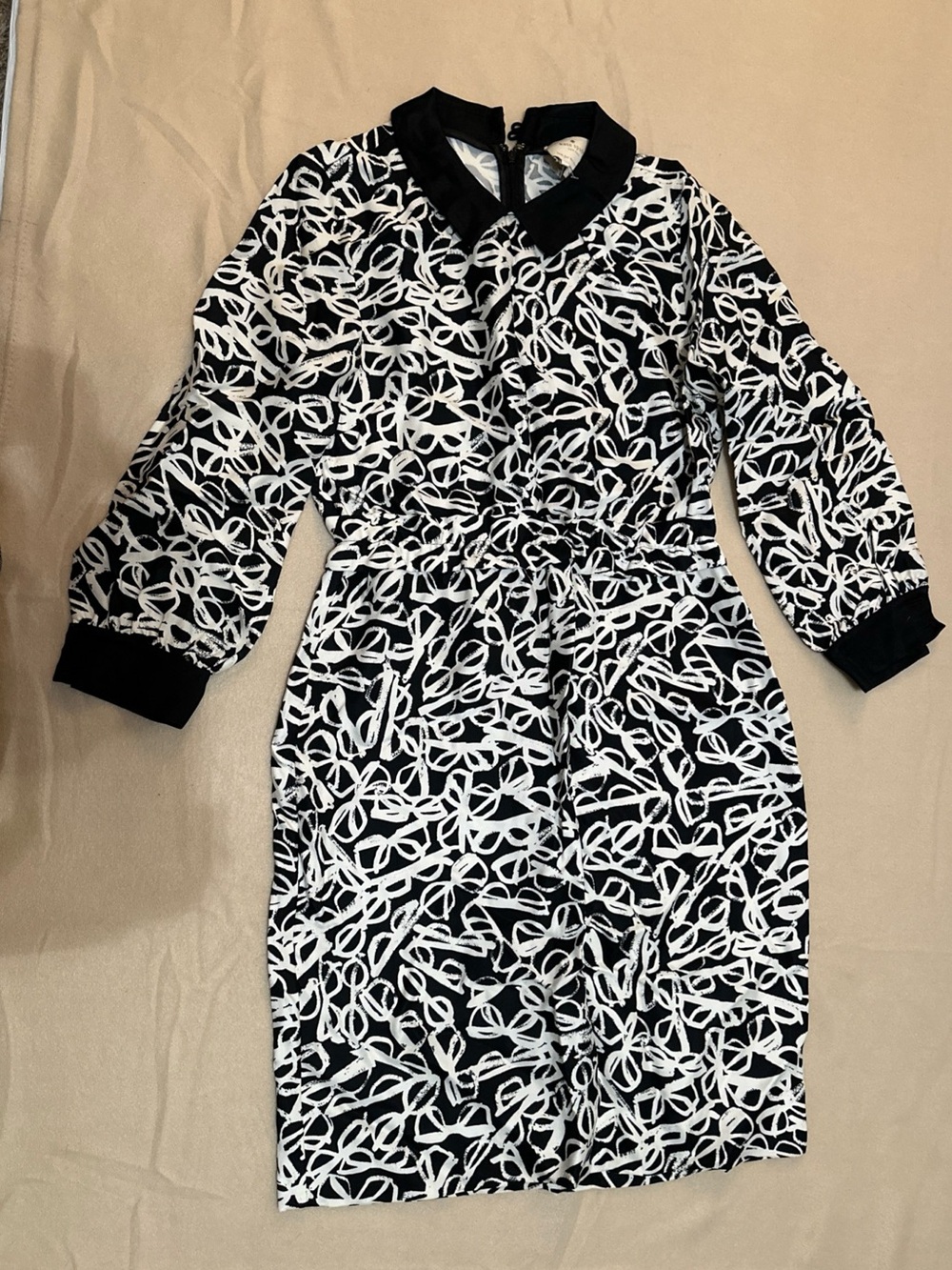 Kate Spade New York Dress Size 2 Black White Glasses Print Long Sleeve